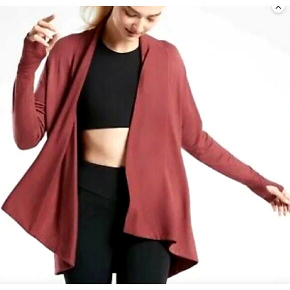 Athleta Pranayama Restore Wrap Open Front Cardigan Ribbed Accents Brick Red XS - Picture 1 of 9